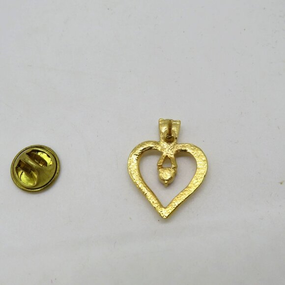 Vintage Pink Spinel Stone Brooch Gold Tone Heart 1" Lapel Pin - Picture 5 of 7